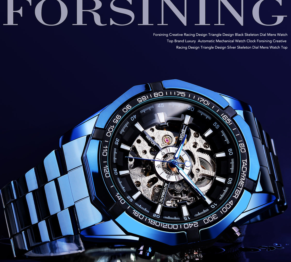 Casual Hollow Blue Plating Automatic Mechanical Watch